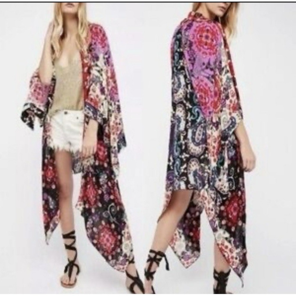 Free People Little Wing Printed Kimono One Size Festival Beach Boho Whimsy